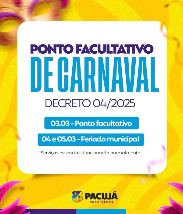 Ponto Facultativo de Carnaval - Decreto 04/2025